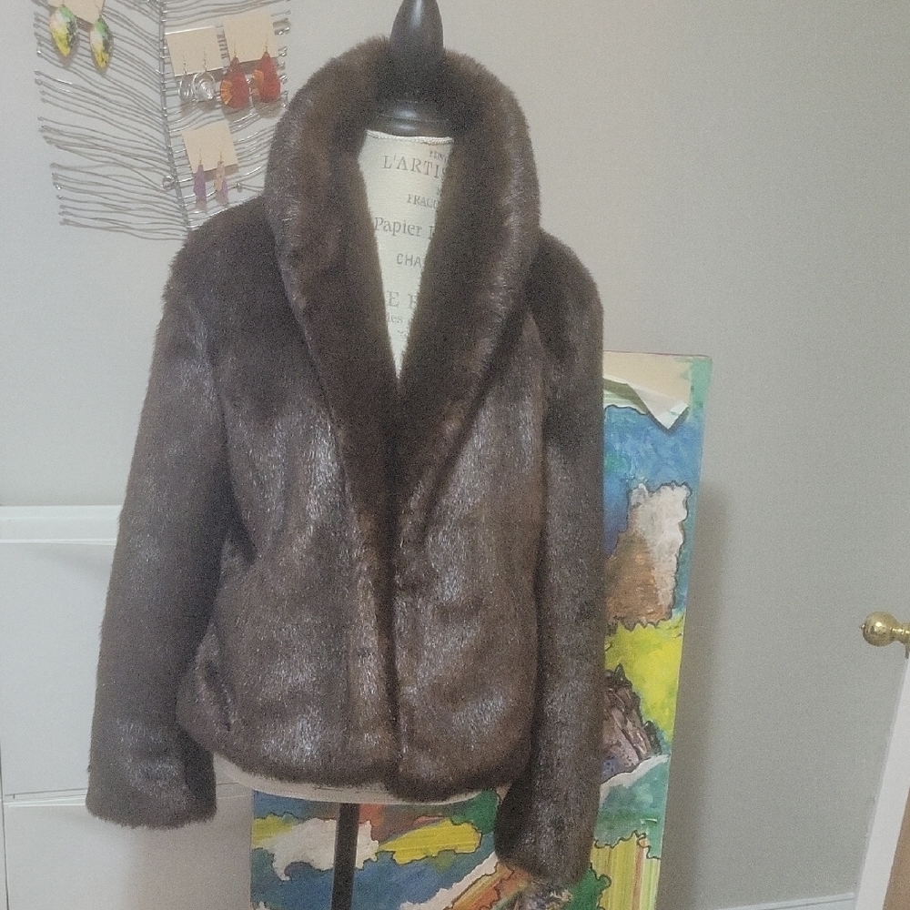 Elegant Brown Foux Fur Women's Jacket